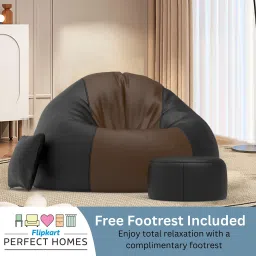 flipkart perfect homes 4XL FluffCloud Sofa With Free Cushion and Puffy , Brown::Black Teardrop Bean Bag With Bean Filling image 3