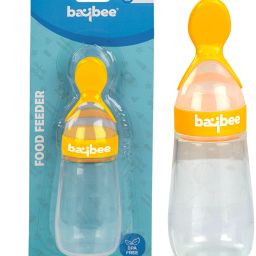 BPA Free Silicone Squeezy Food Feeder Bottle with Spoon for Baby 3+ Months- Silicone-image-14