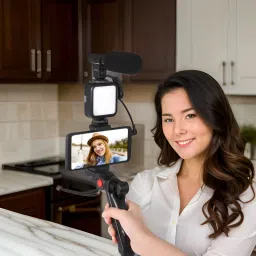 FRONY K03_Video kit Complete Vlogging Kit with Bluetooth Remote & LED Light Tripod Kit-9