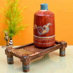 aakriti art creations Madhubani Table Vase With Charpai Stand-picture-33