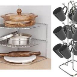 Containers Kitchen Rack Present a combo pack of stainless steel and Rust free silver v shape cup stand + corner Steel-picture-20