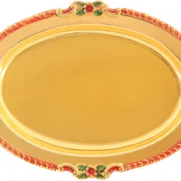 BRASS DESIGNER GOLDEN TRAY /POOJA THALI (7 INCHES) Tray-15