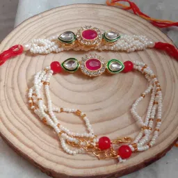Bhaiya Bhabhi CR :171 KIDAR MOTI WITHOUT ROLI CHWALN Kundan Rakhi, Bracelet, Chawal Roli Pack Set-20