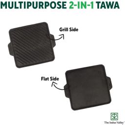 the indus valley Pre-Seasoned Cast Iron Square Griddle/ Grill Pan with Double Handle - 10.7 inch Grill Pan 27.2 cm diameter 0 L capacity image 3