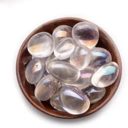 Titanium Aura Quartz Blue Firing Tumbled Pebbles 300grams in Wooden Bowl Regular Asymmetrical Crystal Pebbles-image-44