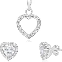 Femme Jam White Gold 925 Sterling Silver Zirconia Crystals Heart Pendant & Earrings Set for Women Swarovski Crystal Earring & Pendant Set-image-48