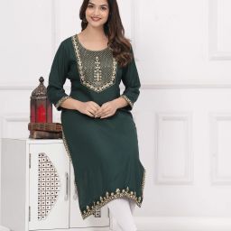 Women Embroidered Viscose Rayon Straight Kurta-image-93