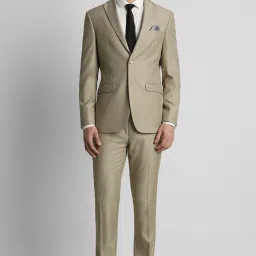 Men Men Beige Solid Slim Fit Formal Two Piece Suit Solid Suit-image-3