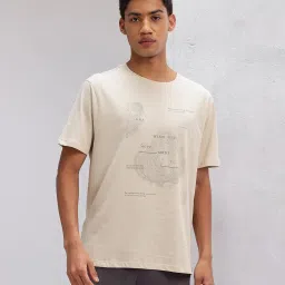 Men Printed Round Neck Pure Cotton Beige T-Shirt-picture-24