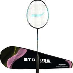 strauss Pace-7000 Full Graphite Light Weight Badminton Racquet for Men & Women Blue, Black Strung Badminton Racquet-picture-0