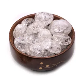 Crackle Quartz Crystal or Crack Crystal Tumbled Stone 300gm Wooden Bowl Regular Asymmetrical Crystal, Quartz Pebbles-image-0