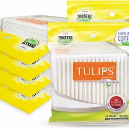 tulips Premium Cotton Ear Buds/Swabs (Pack of 6) with white PAPER Sticks, 80/160 Tips-picture-45