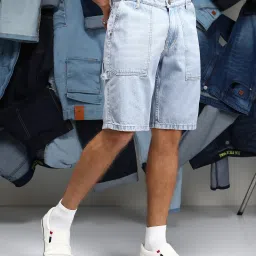 Dyed/Washed Men Denim Blue Casual Shorts-image-53