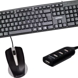 zebion K500 Wired Keyboard + Rocky wired Mouse + Pronto101 Usb hub Combo Set-8