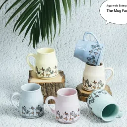 Pack of 6 Ceramic Jaipuri Printed Flask Cane Ceramic Coffee Mug Tea Cup 6-32