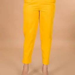 Women Regular Fit Yellow Pure Cotton Trousers-image-85