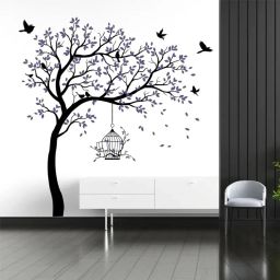 170 inch Purple Tree with Birds and Cage Wall Sticker Self Adhesive Sticker (Pack of 1) Self Adhesive Sticker-image-11
