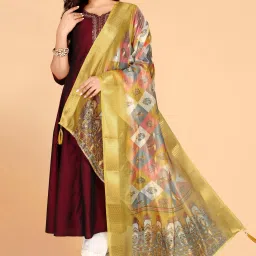 Organza Printed Yellow Women Dupatta-image-116