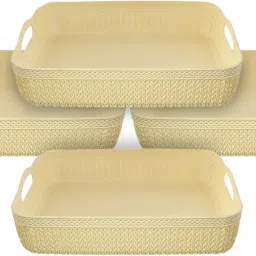 Plastic Q-4 Multiuses Designer Unbreakable Plastic Storage Basket Pack of 4 (Cream) Storage Basket-image-21