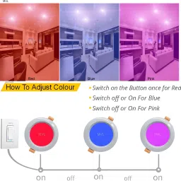 m.v.l lights 10W 3-in-1 Round LED Ceiling Down Light Red,Blue,Pink Pack of 1 Ceiling Light Ceiling Lamp image 2