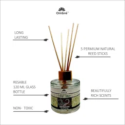 Ombre Reed Diffuser 5 Natural Reed ,fragrance jasmine pack of (100ml)) Small Rooms., Ideal for Office Cabins., Whashrooms., Reception Area Etc.. Diffuser image 2