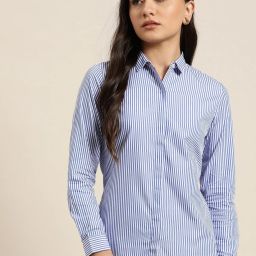 Women Slim Fit Striped Spread Collar Formal Shirt-image-72