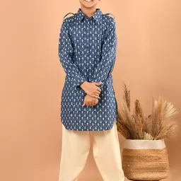 LilPicks Boys Ethnic Motifs Printed Pure Cotton Pathani Kurta With Pyjamas-40