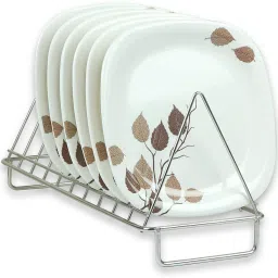 White Base Leaves Printed Square Melamine Small Serving Plates (Set of 6 ; 7 Inches) Dinner Plate-image-38