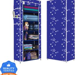 1 Door 6 Shelf Christmas Print Carbon Steel Collapsible Wardrobe-image-36