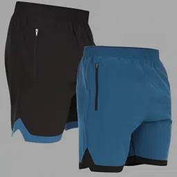 Pack of 2 Solid Men Black, Light Blue Gym Shorts, Regular Shorts, Cycling Shorts, Running Shorts, Sports Shorts-image-89