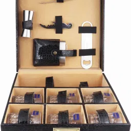 Borsi leathers 6 glasses black bar set premium bottle Opener handy portable Leatherette-GPBLCS001 11 - Piece Bar Set-image-80