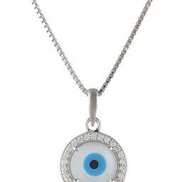 Femme Jam 925 Sterling Silver Mother of Pearl Evil Eye Pendant & Chain for Women & Girls Princess White Gold Precious Necklace-image-31