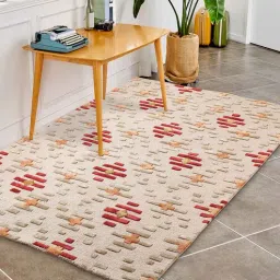 Buy Beige Wool And Art Silk Geometric 5 x 7 Feet Hand Tufted Carpet by Joyrugs by littlelooms-picture-41