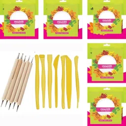 Clay tools (set of 7) + Dotting tools (5) +5 Packets of Mouldit(50 gms each) Art Clay-1