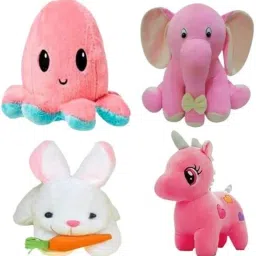 Pack of 4 Soft Toys Appu Elephant, Unicorn, White Rabbit, Optopus - 30 cm-10