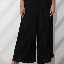 Women Flared Black Viscose Rayon Trousers-image-31
