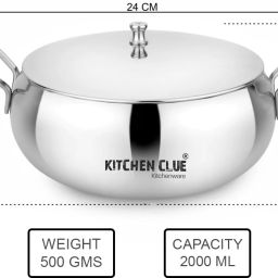 kitchen clue Stainless Steel Serving Bowl Set With Serving Spoon, Belly Bowl Set 2000 ML Container, Bowl Serving Set image 3