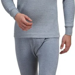 ALFA Body Warmer Full Sleeves Round Neck Melange Blue Winter Wear Men Top - Pyjama Set Thermal-image-3