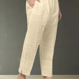 fambee Women Relaxed Cream Cotton Blend Trousers-picture-41