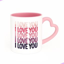 love you design, romantic gift for girlfriend, wife (Pink Heart Handle) Ceramic Coffee Mug-image-93