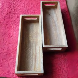 Set of 2 Rectangular Storage Organizer Trays – Wooden Finish Tray Serving Set-image-71