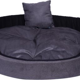 REVERSIBLE & Rounded BLACK GREYMedium DOG BED (M) M Pet Bed-image-14