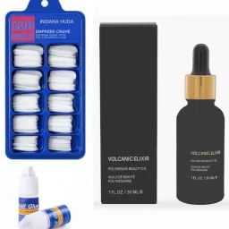 100 Pcs Reusable Acrylic False Nails With Nail Glue & Black Face Serum For Face-image-86