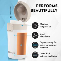 borosil Coffeemate Vacuum Insulated Travel Mug with Lid, 8 Hours Hot & 14 Hours Cold 300 ml Flask image 4