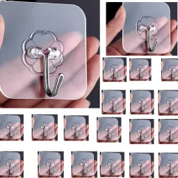 Transparent Heavy Duty Self-Adhesive Hooks, Waterproof No Drill, Stick-On Hooks Hook 20-14