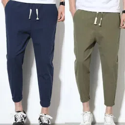 Pack of 2 Men Solid Blue, Olive Track Pants-image-61