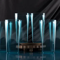 (Pack of 6) SQUARE Shape Plastic UNBREAKABLE Water Glasses Sky Blue Set of 6 Glass Set Water/Juice Glass-17