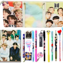 BTS Stationery Gift Set, BTS Pens/Pencil/BTS Pouch/Diary for Girls BTS All Stationery for BTS School Stationery Set BTS Return Gift Party Favor Gift kids Art Polyester Pencil Box-28
