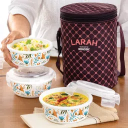 Ziva Sky Opalware Lunch Box with Bag, Unisex Lunch box for Office, School 3 Containers Lunch Box-24