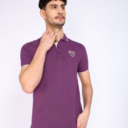being human Men Solid Polo Neck Pure Cotton Purple T-Shirt-picture-23